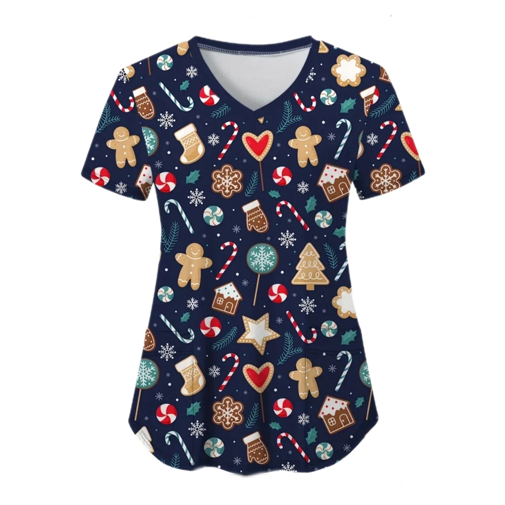 Graphic Scrub Top Womens Large